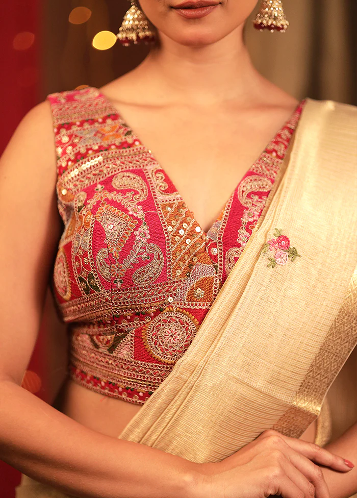 Rani Pink Embroidered Designer Blouse - Image 4