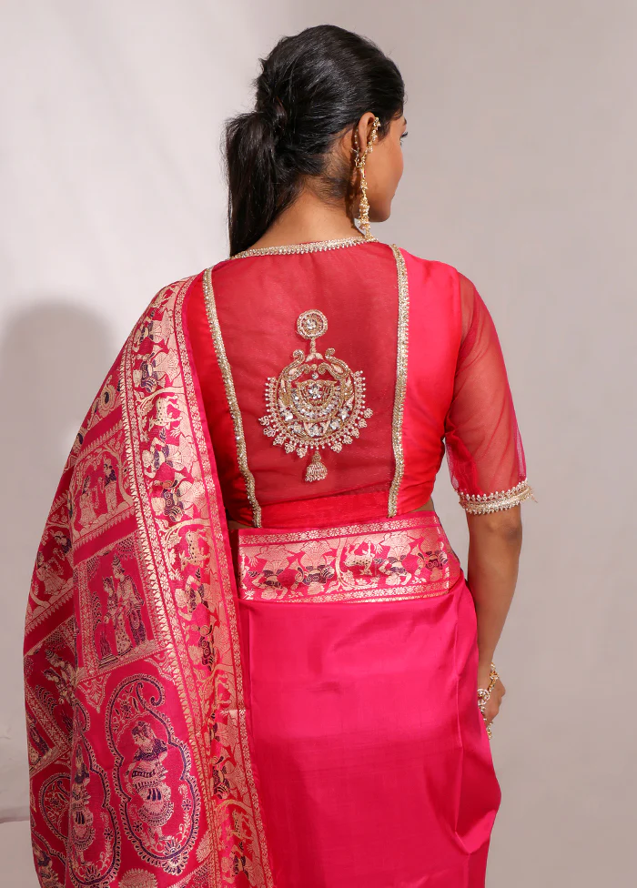Rani Pink Pentagon Neck Designer Blouse - Image 2