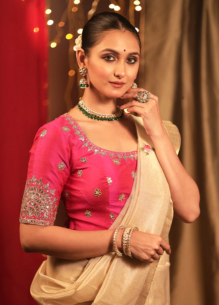 Rani Pink Raw Silk Designer Blouse - Image 3