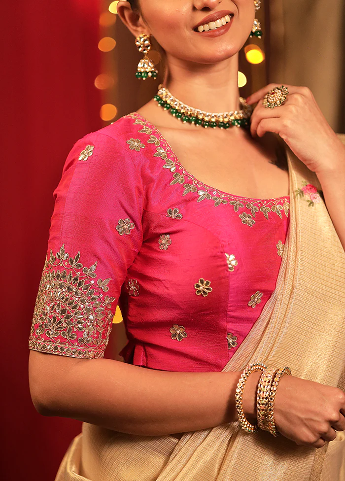 Rani Pink Raw Silk Designer Blouse - Image 4