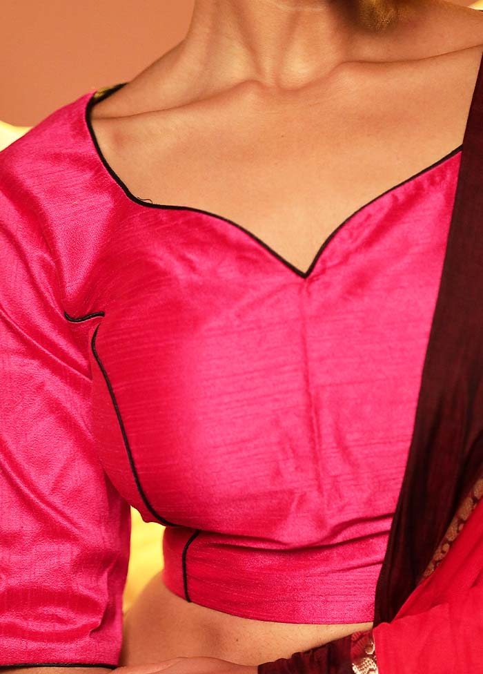 Rani Pink Sweetheart Neck Designer Blouse Piece - Image 4