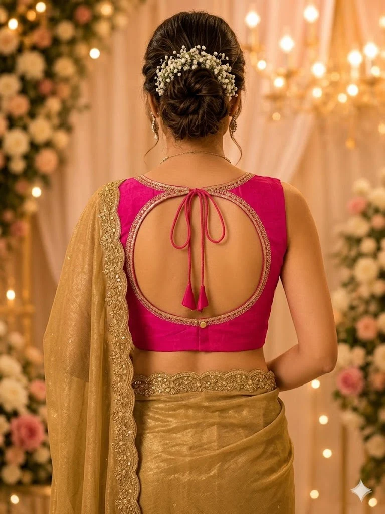 Rani Pink V Neck Designer Blouse - Image 2
