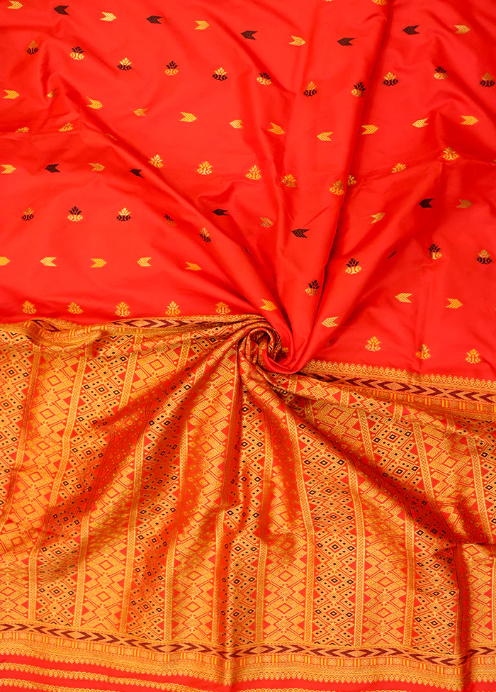 Orange Assam Silk Saree With Blouse Piece - Image 2