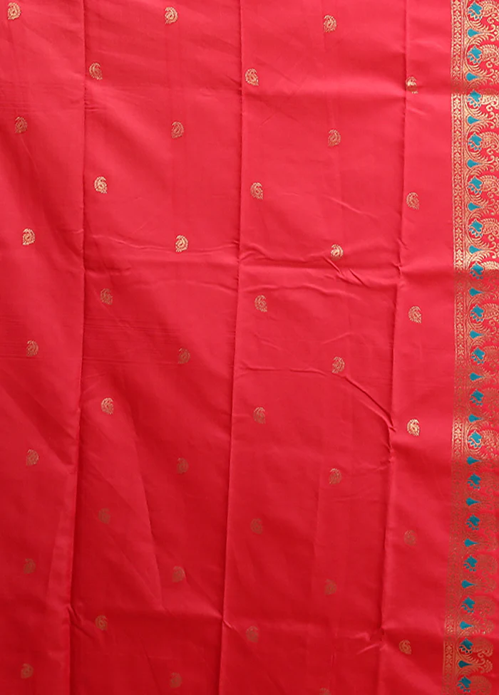 Red Baluchari Silk Saree With Blouse Piece - Image 5