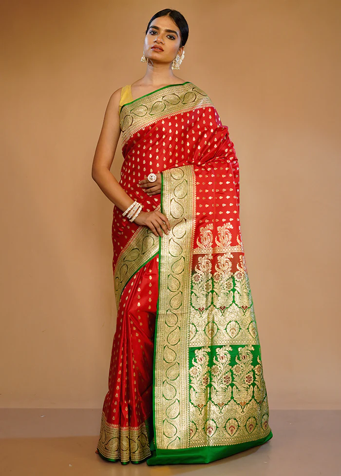 Red Banarasi Pure Silk Saree With Blouse Piece - Image 2