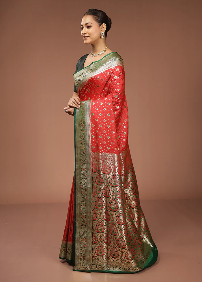 Red Banarasi Silk Saree With Blouse Piece - Image 4