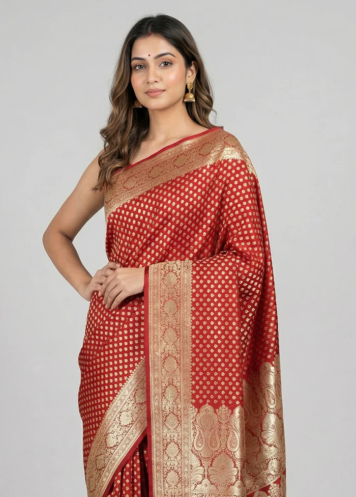 Red Banarasi Silk Saree With Blouse Piece - Image 2