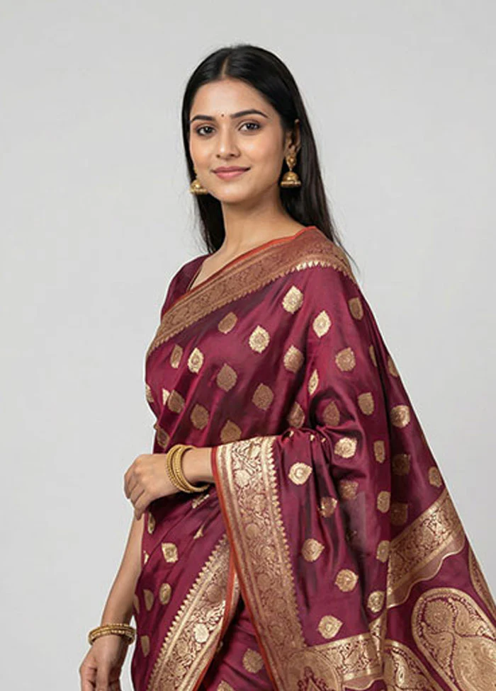 Red Banarasi Silk Saree With Blouse Piece - Image 2