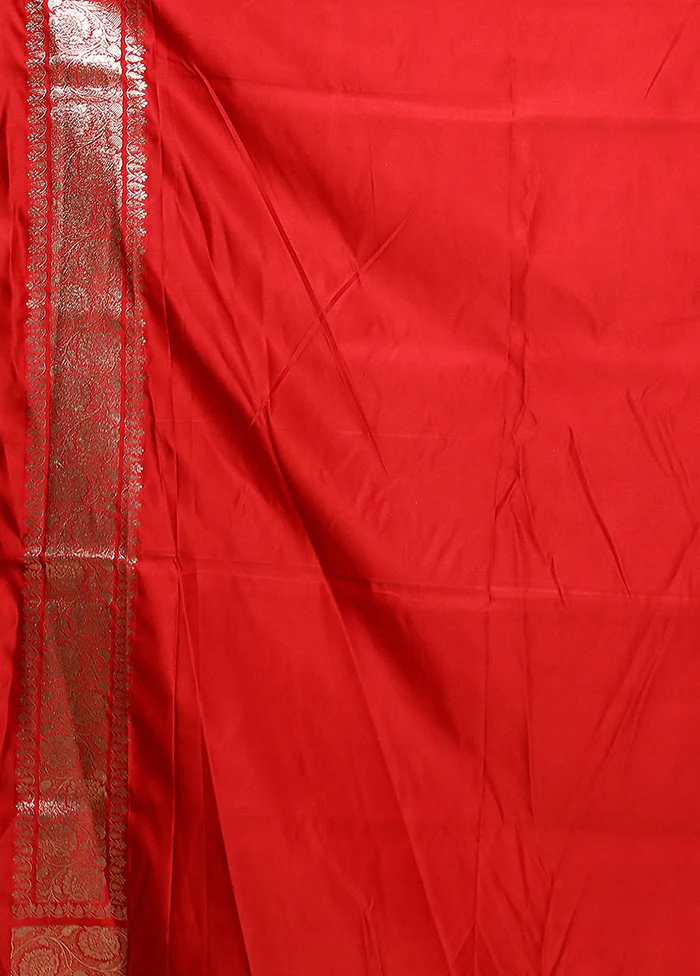 Red Banarasi Silk Saree With Blouse Piece - Image 5
