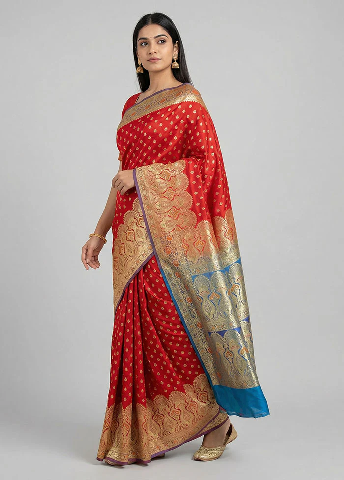 Red Banarasi Silk Saree With Blouse Piece - Image 2