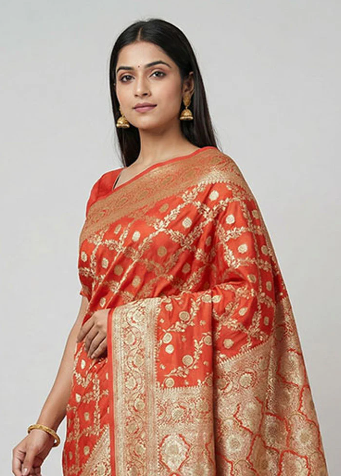 Red Banarasi Silk Saree With Blouse Piece - Image 2