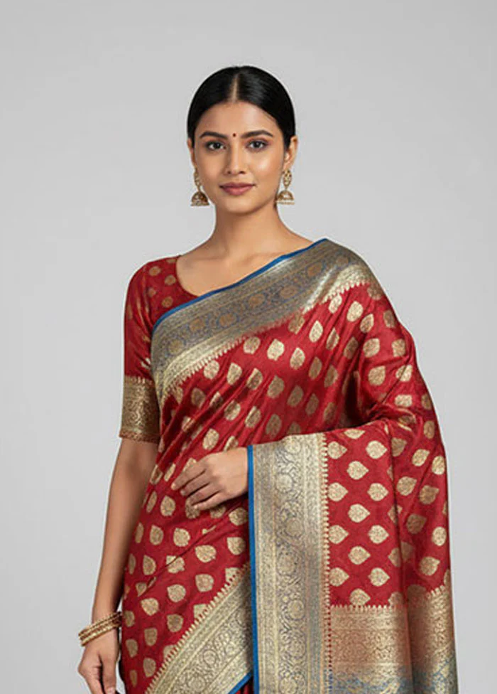 Red Banarasi Silk Saree With Blouse Piece - Image 2