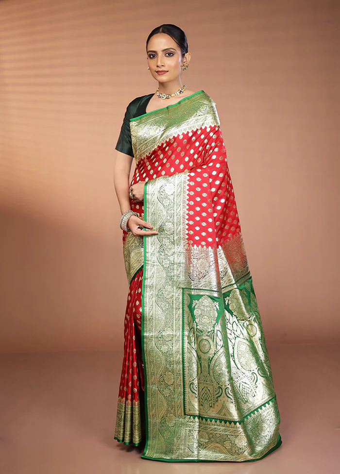 Red Banarasi Silk Saree With Blouse Piece - Image 4
