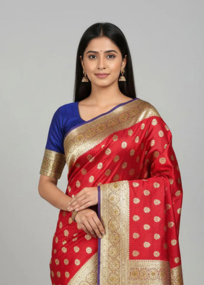 Red Banarasi Silk Saree With Blouse Piece - Image 2
