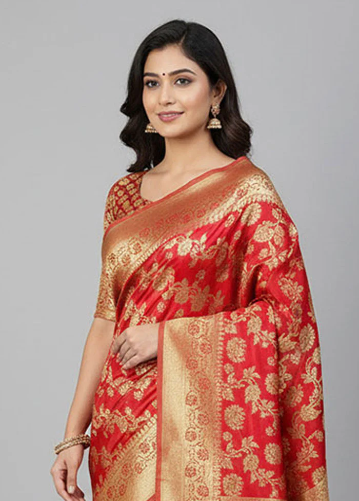 Red Banarasi Silk Saree With Blouse Piece - Image 2