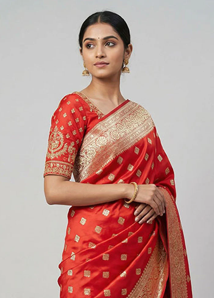 Red Banarasi Silk Saree With Blouse Piece - Image 2