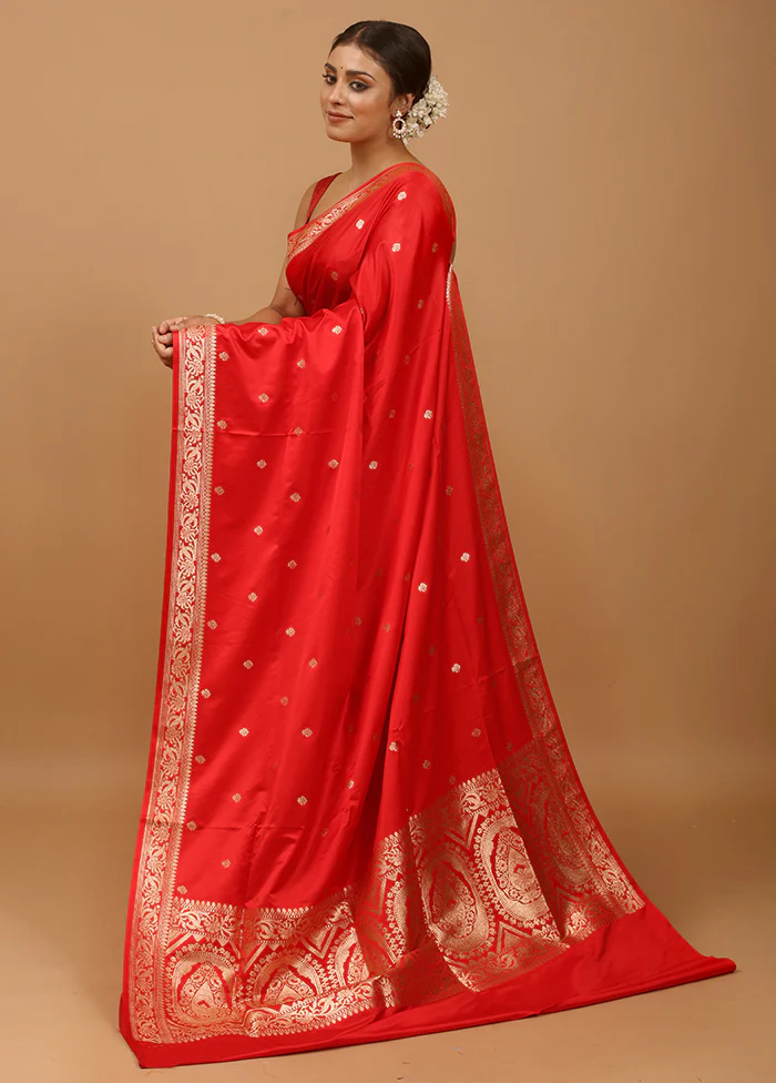 Red Banarasi Silk Saree With Blouse Piece - Image 4
