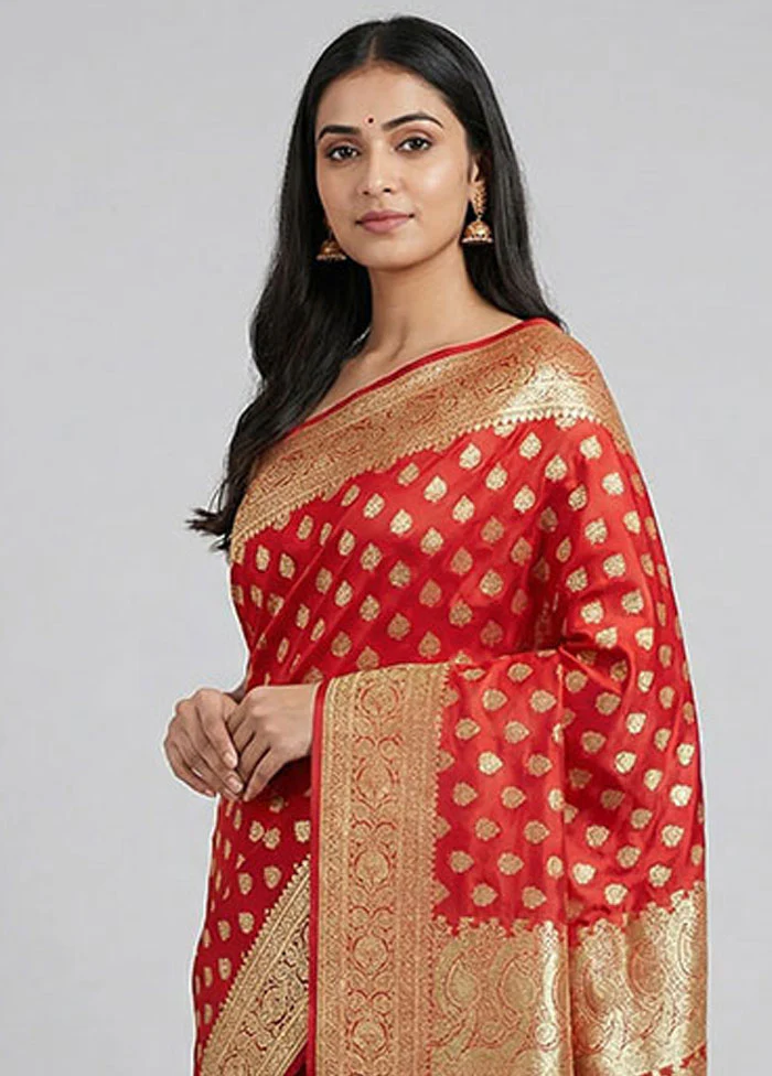 Red Banarasi Silk Saree With Blouse Piece - Image 2
