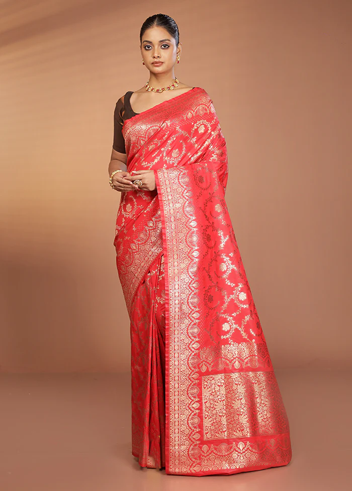 Red Banarasi Silk Saree With Blouse Piece - Image 2