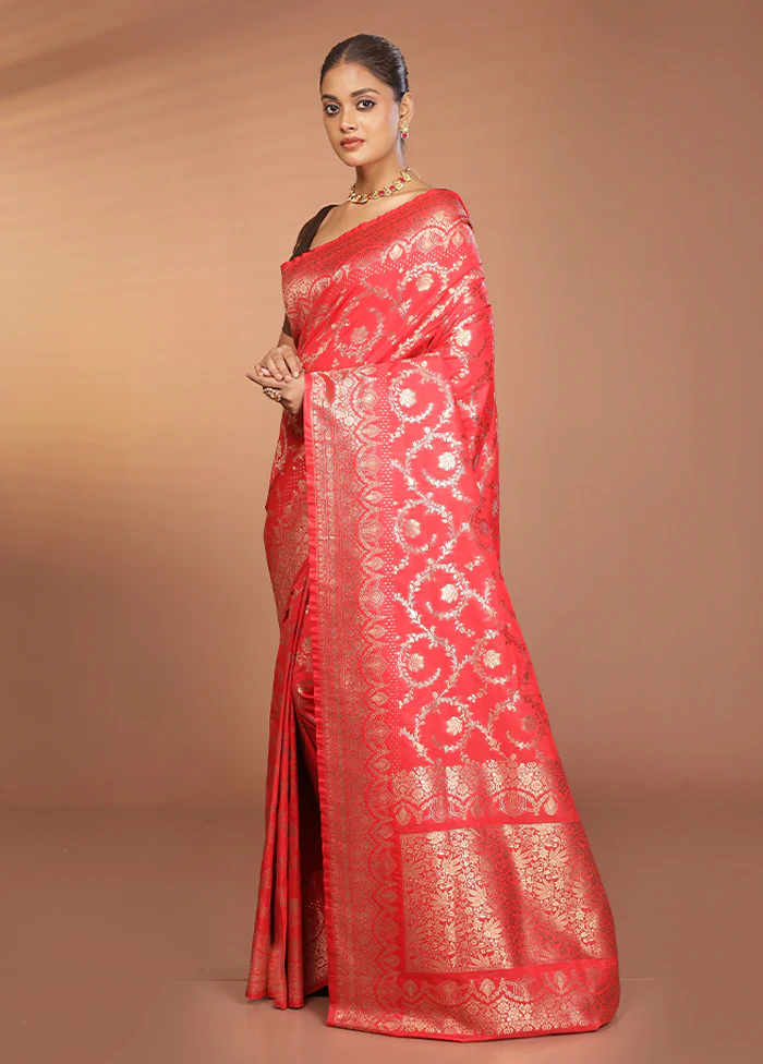 Red Banarasi Silk Saree With Blouse Piece - Image 4