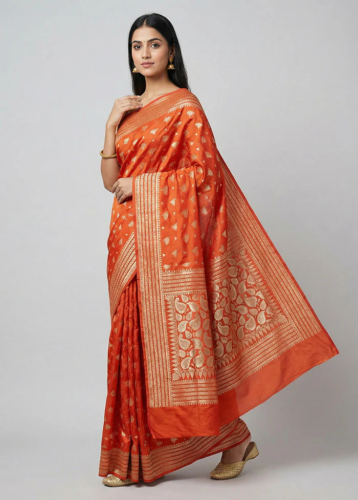 Red Banarasi Silk Saree With Blouse Piece