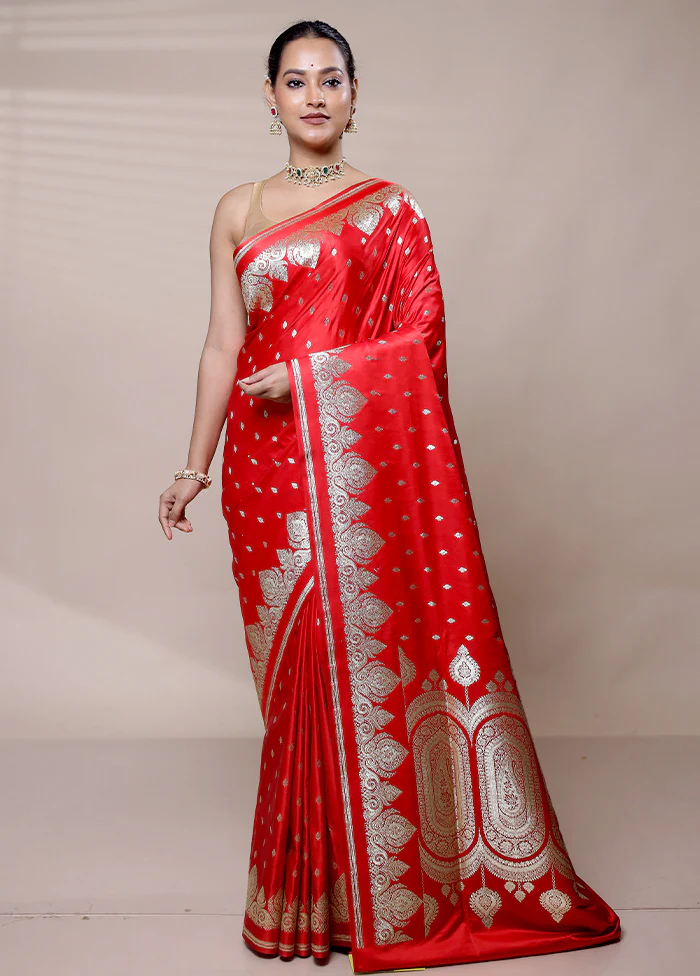 Red Banarasi Silk Saree With Blouse Piece - Image 2