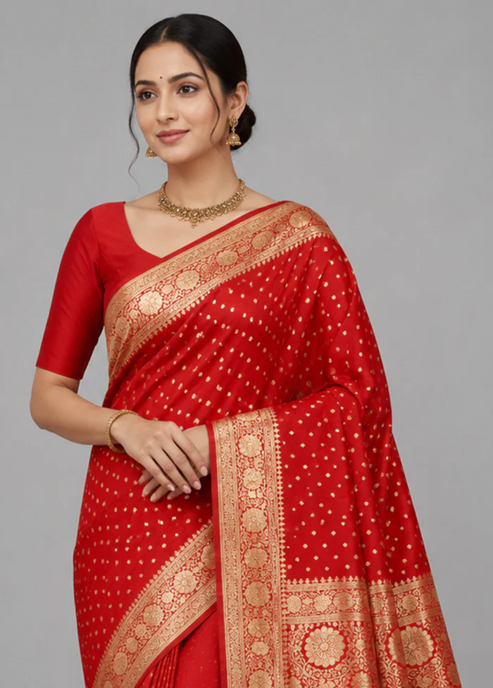Red Banarasi Silk Saree With Blouse Piece - Image 2