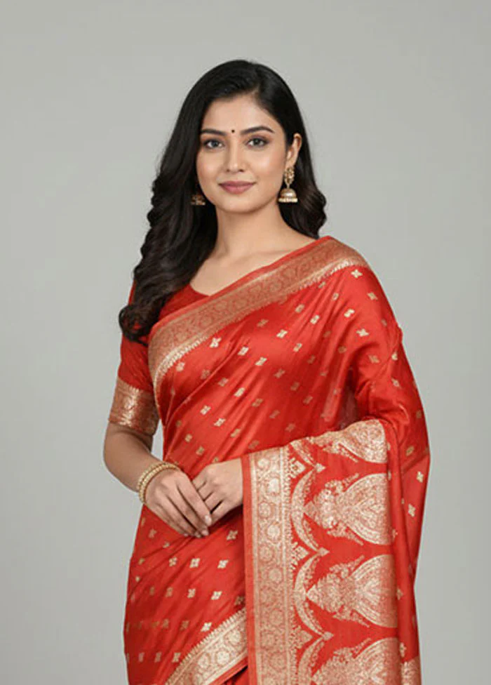 Red Banarasi Silk Saree With Blouse Piece - Image 2