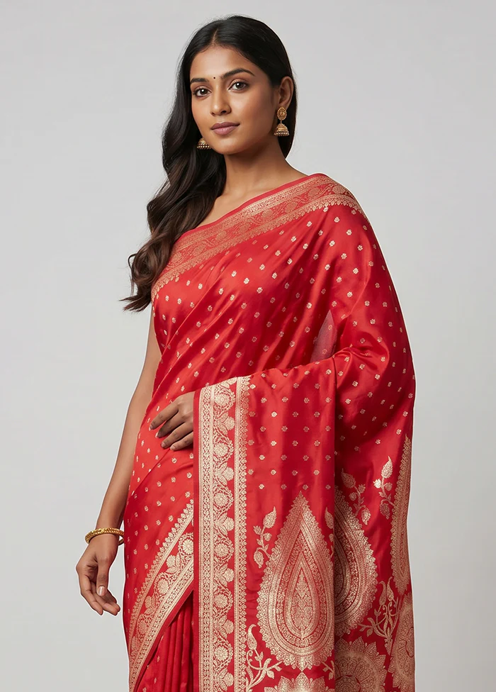 Red Banarasi Silk Saree With Blouse Piece - Image 2