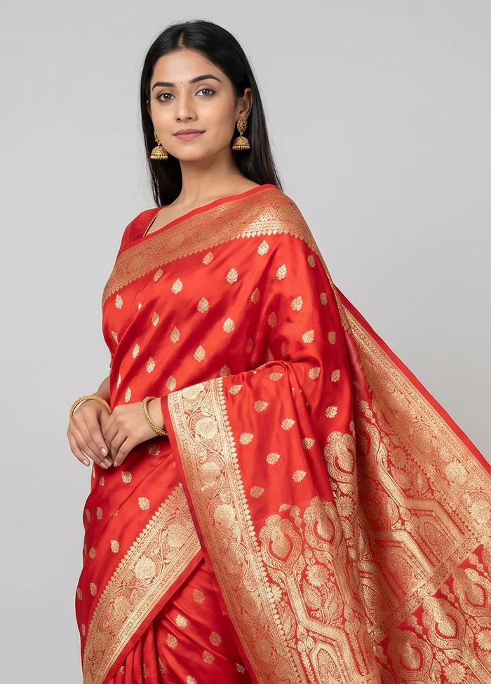 Red Banarasi Silk Saree With Blouse Piece - Image 2