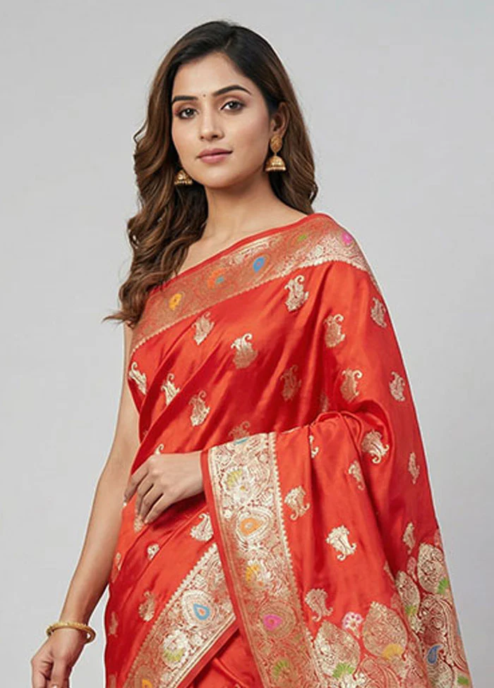 Red Banarasi Silk Saree With Blouse Piece - Image 2