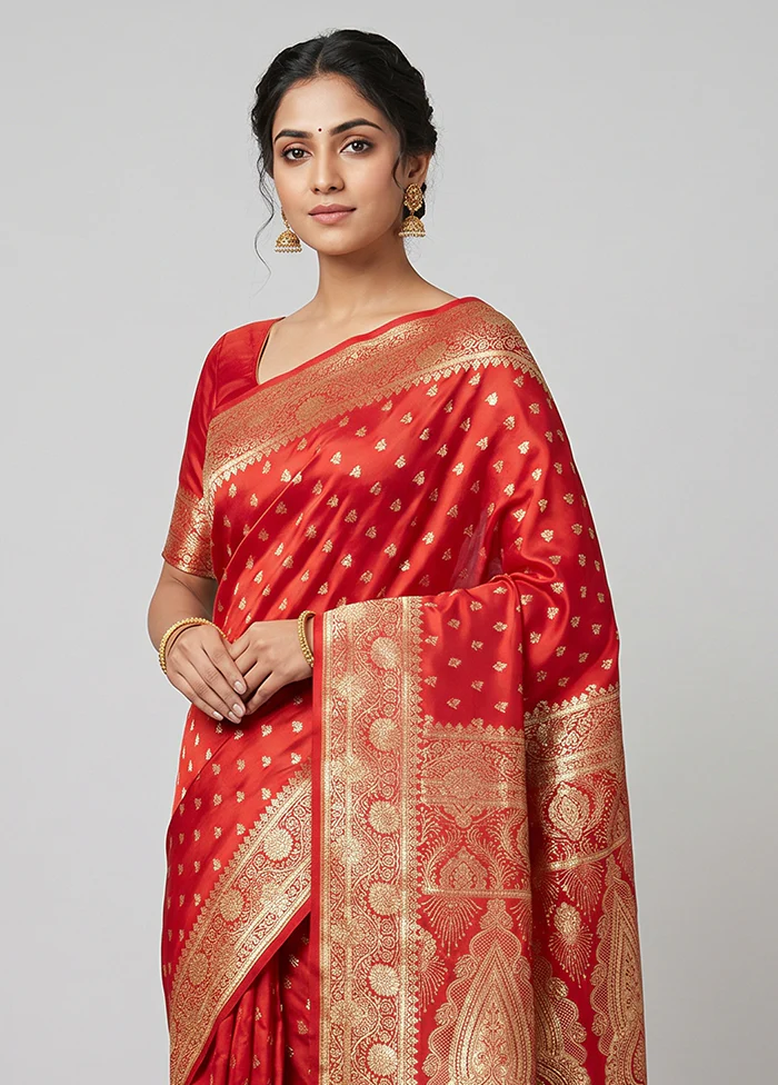 Red Banarasi Silk Saree With Blouse Piece - Image 2