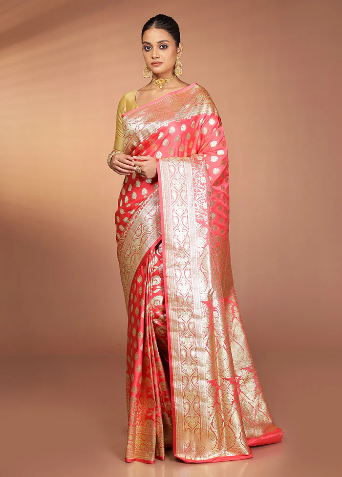 Red Banarasi Silk Saree With Blouse Piece - Image 2