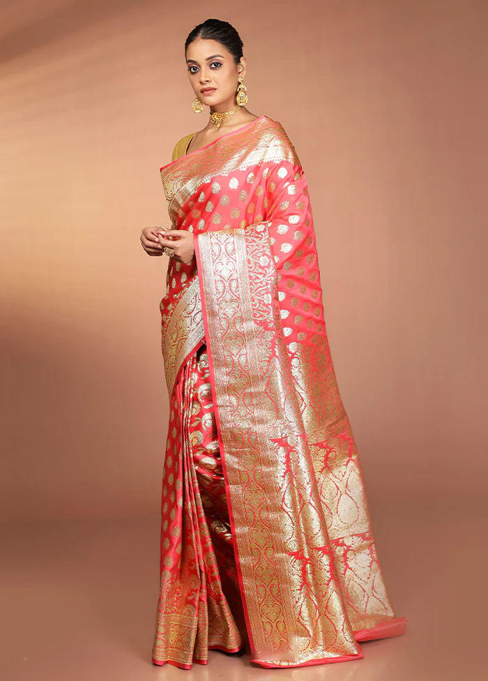 Red Banarasi Silk Saree With Blouse Piece - Image 4