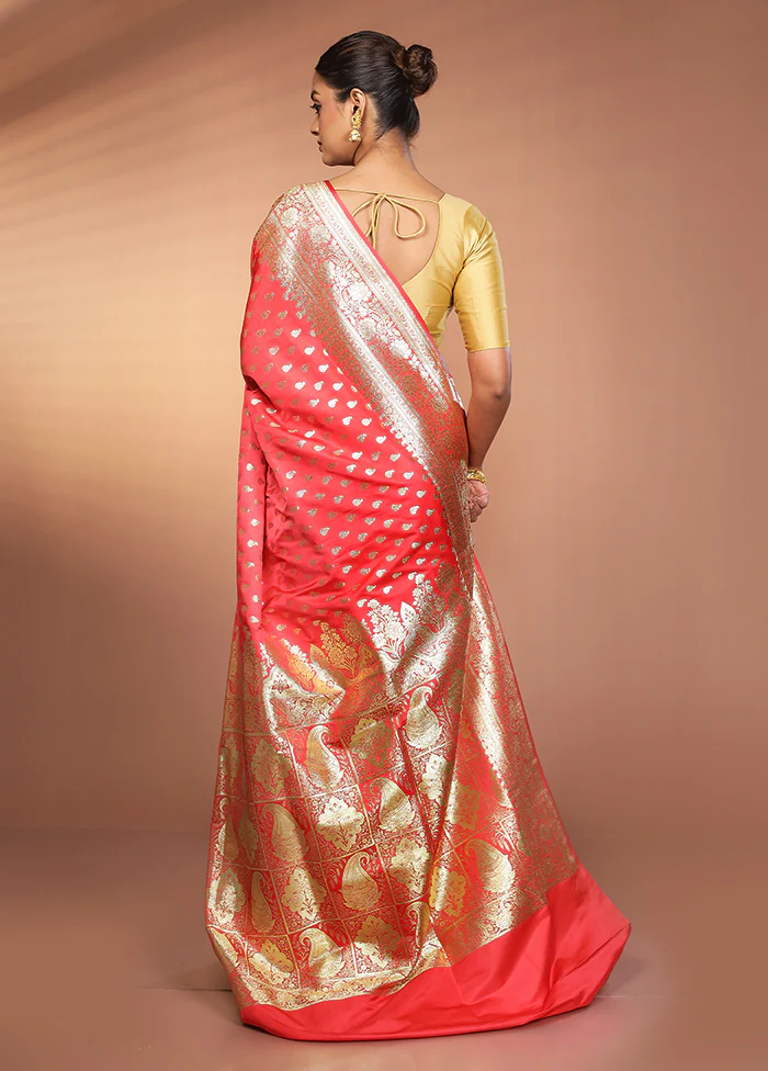 Red Banarasi Silk Saree With Blouse Piece - Image 3