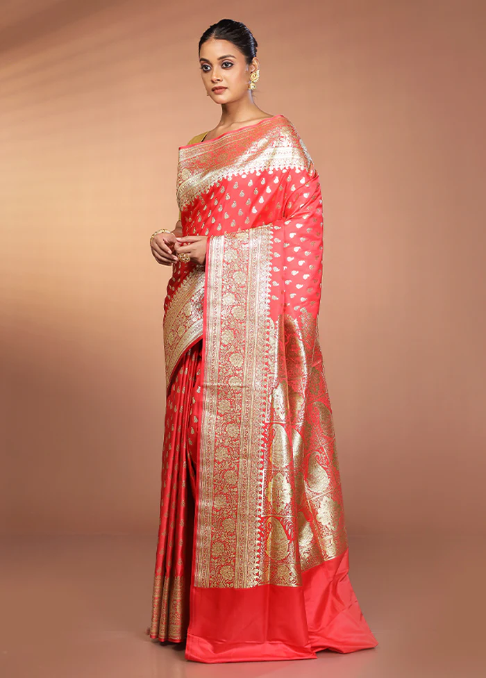 Red Banarasi Silk Saree With Blouse Piece - Image 4
