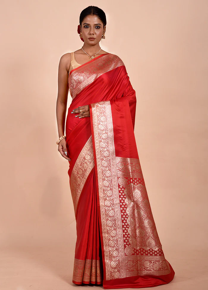 Red Banarasi Silk Saree With Blouse Piece - Image 2