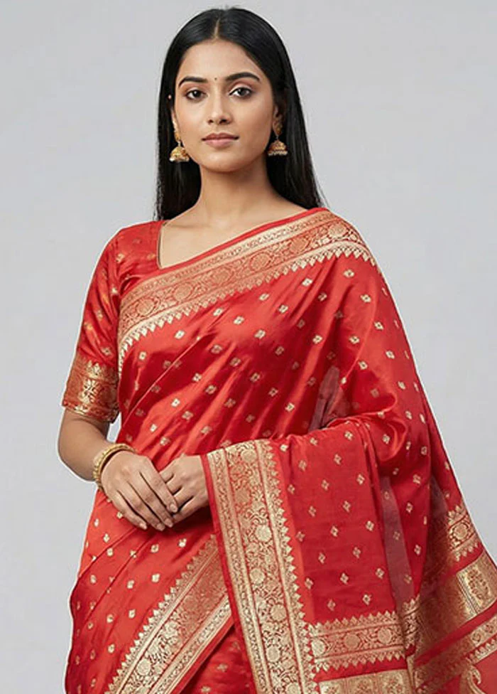 Red Banarasi Silk Saree With Blouse Piece - Image 2