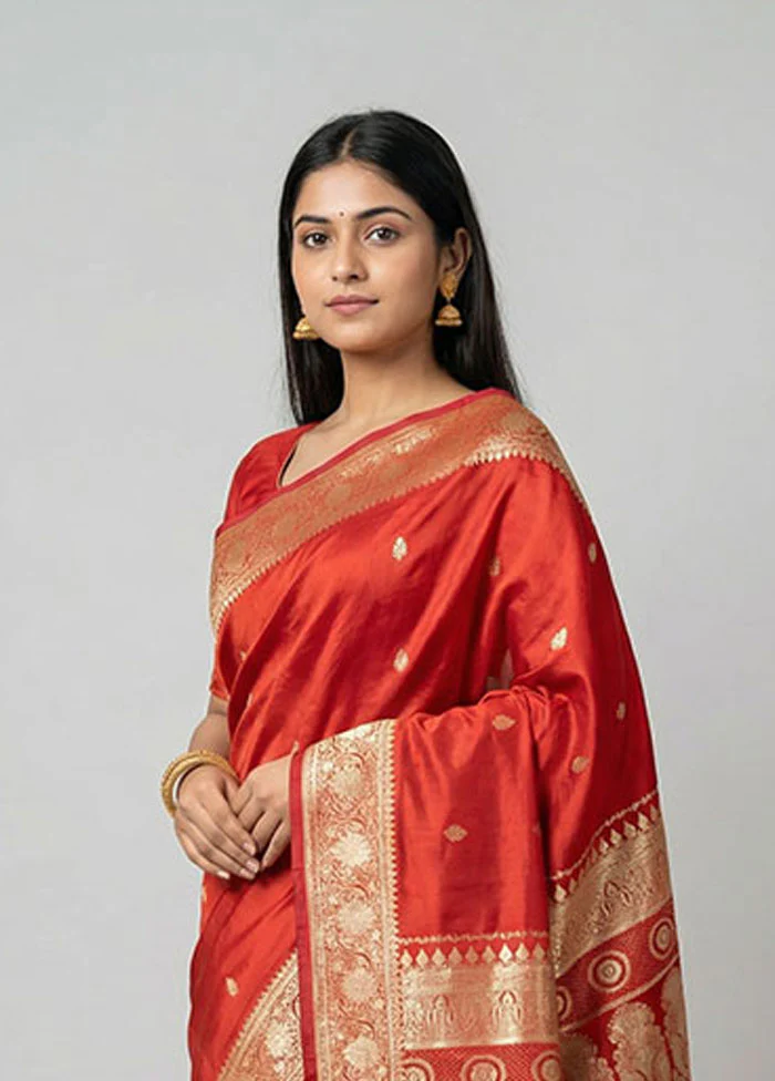 Red Banarasi Silk Saree With Blouse Piece - Image 2