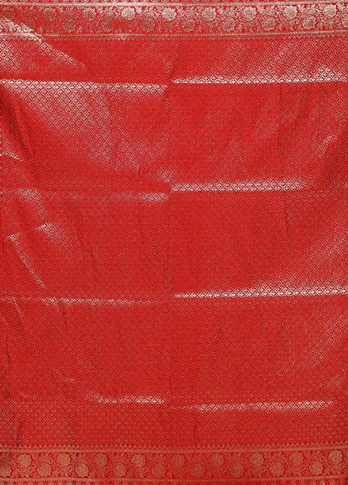Red Banarasi Silk Saree With Blouse Piece - Image 5