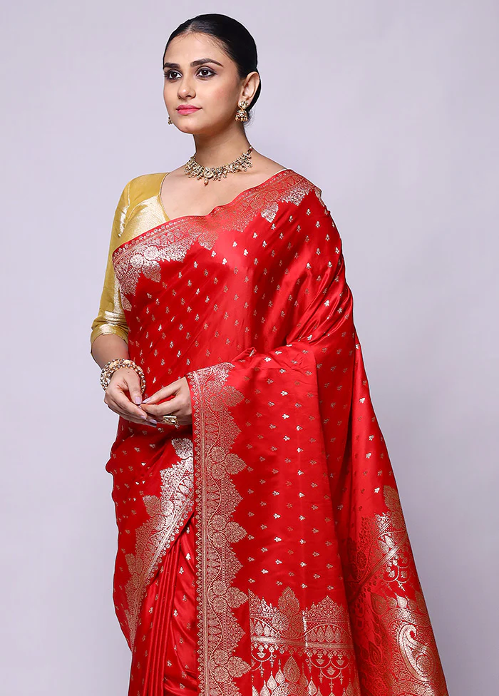 Red Banarasi Silk Saree With Blouse Piece - Image 2