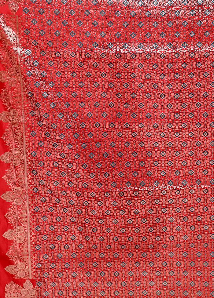 Red Banarasi Silk Saree With Blouse Piece - Image 5