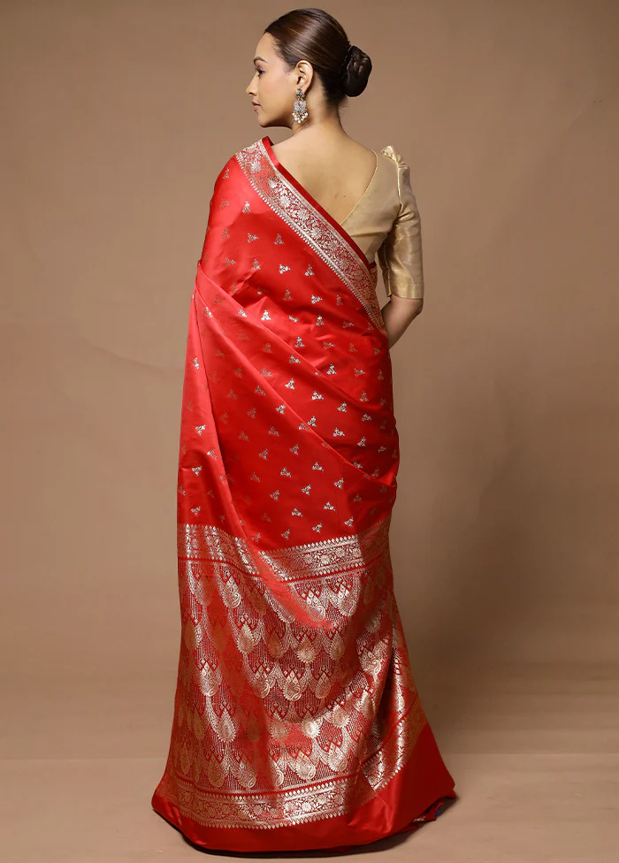 Red Banarasi Silk Saree With Blouse Piece - Image 3
