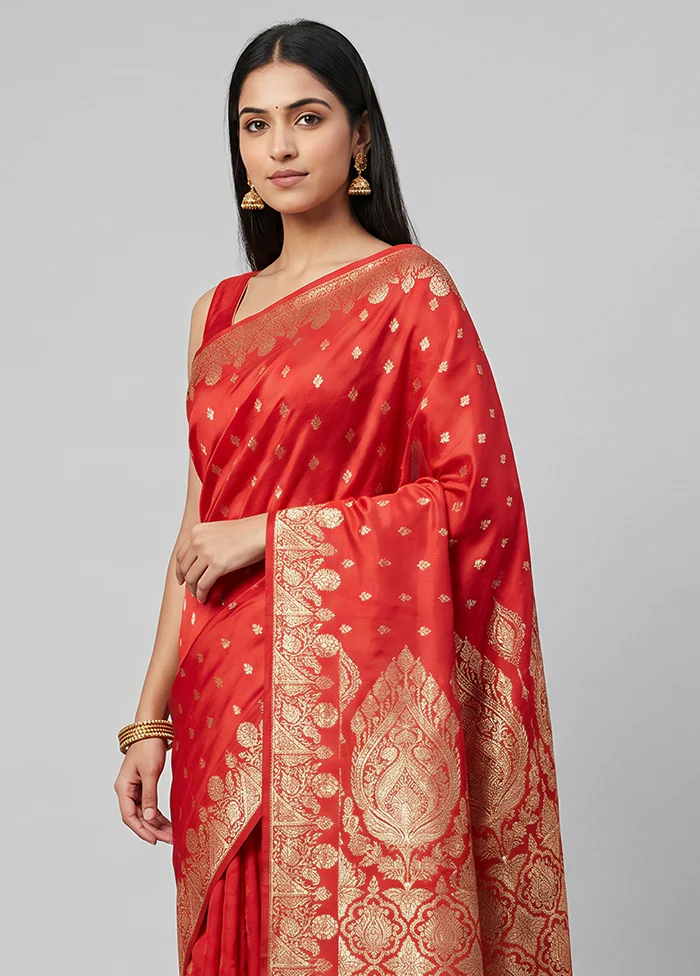 Red Banarasi Silk Saree With Blouse Piece - Image 2