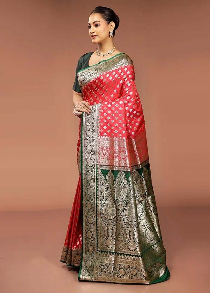 Red Banarasi Silk Saree With Blouse Piece - Image 4