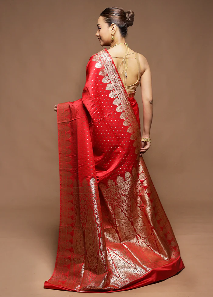 Red Banarasi Silk Saree With Blouse Piece - Image 3