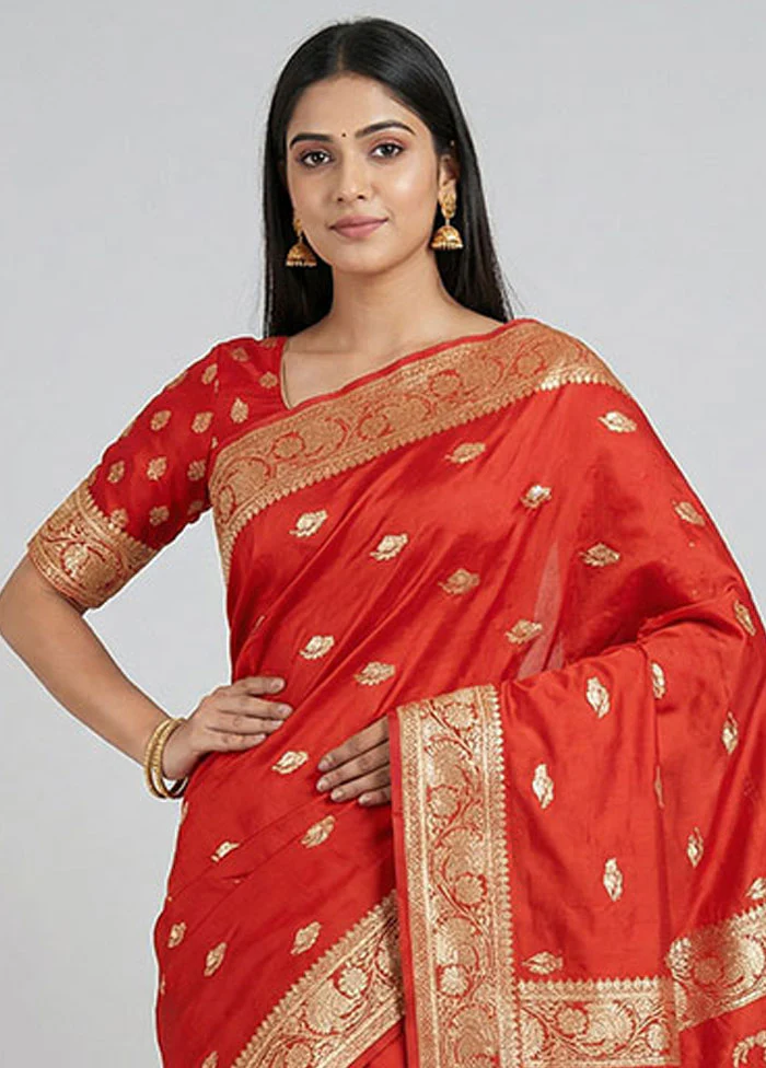Red Banarasi Silk Saree With Blouse Piece - Image 2