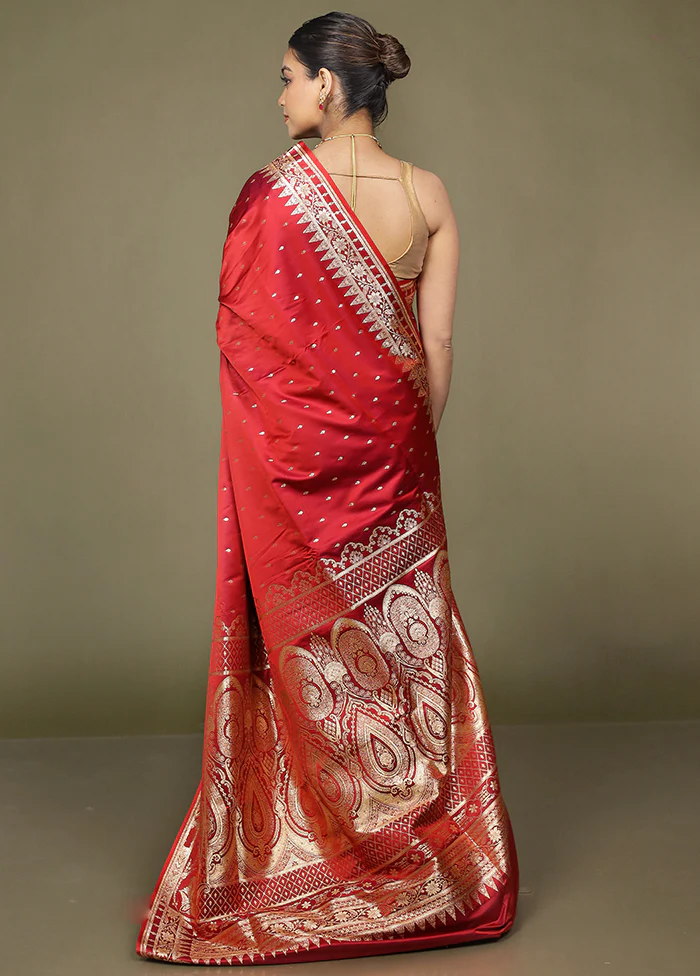 Red Banarasi Silk Saree With Blouse Piece - Image 3