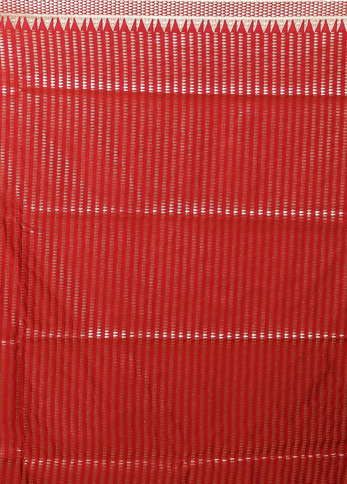 Red Banarasi Silk Saree With Blouse Piece - Image 5