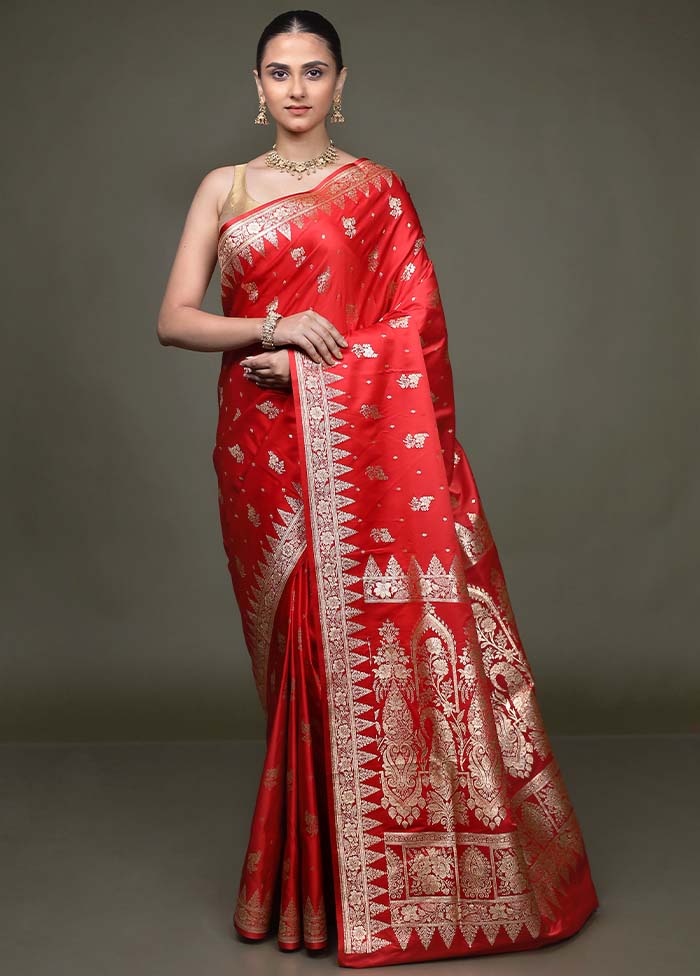 Red Banarasi Silk Saree With Blouse Piece - Image 2